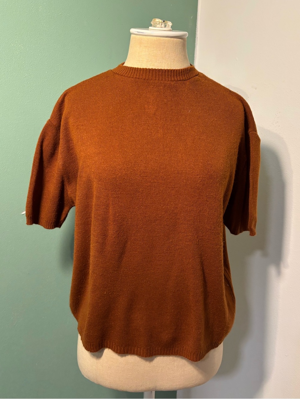 Vintage 1960’s Men's Short-Sleeve Crewneck Sweater in Burnt Orange